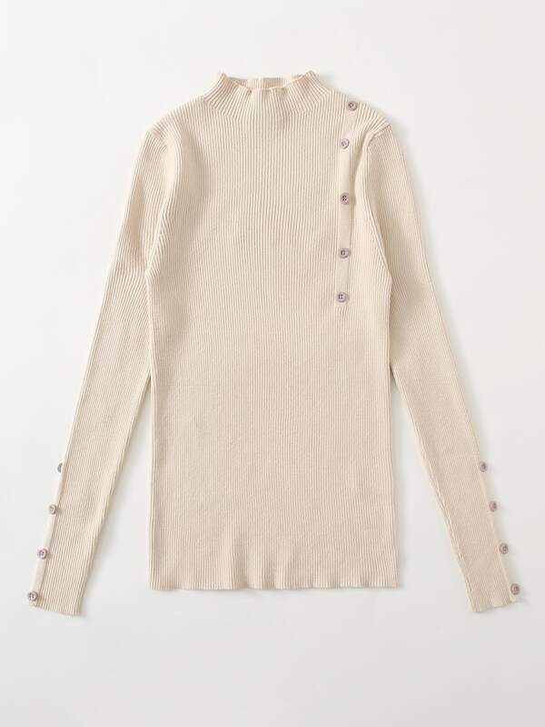 Button Front Rib-knit Sweater - INS | Online Fashion Free Shipping Clothing, Dresses, Tops, Shoes