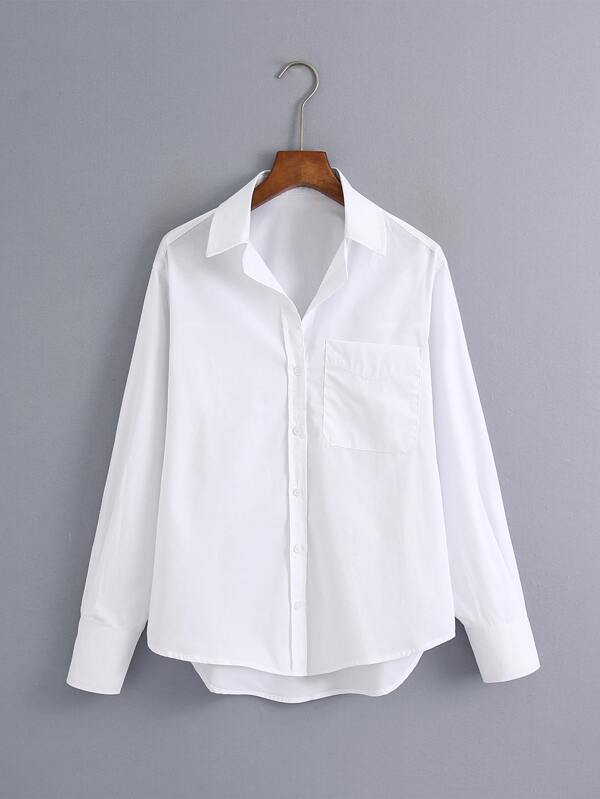 Button Front Solid Blouse - INS | Online Fashion Free Shipping Clothing, Dresses, Tops, Shoes