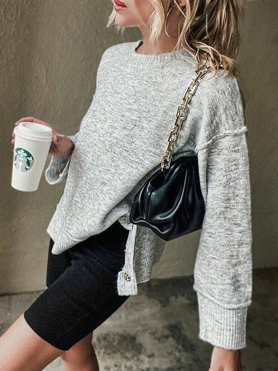 Button Knitted Pullover Sweater - Sweaters - INS | Online Fashion Free Shipping Clothing, Dresses, Tops, Shoes - Sweater - Sweaters -