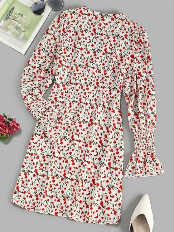 Button Loop Tiny Floral Smock Sleeve Mini Dress - INS | Online Fashion Free Shipping Clothing, Dresses, Tops, Shoes