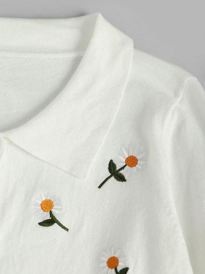 Button Up Daisy Embroidered Cardigan - INS | Online Fashion Free Shipping Clothing, Dresses, Tops, Shoes