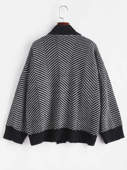 Button Up Stripes Oversized Cardigan - INS | Online Fashion Free Shipping Clothing, Dresses, Tops, Shoes