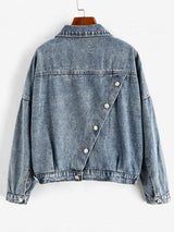 Buttoned Back Drop Shoulder Pocket Denim Jacket - INS | Online Fashion Free Shipping Clothing, Dresses, Tops, Shoes