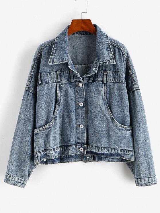 Buttoned Back Drop Shoulder Pocket Denim Jacket - INS | Online Fashion Free Shipping Clothing, Dresses, Tops, Shoes