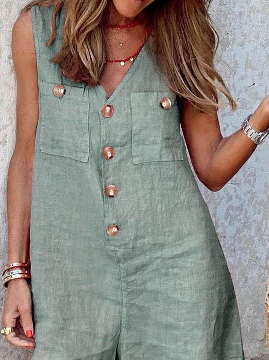 Buttoned Cardigan V-neck Jumpsuit - Jumpsuits - INS | Online Fashion Free Shipping Clothing, Dresses, Tops, Shoes - 11/06/2021 - Bottoms - Color_Blue