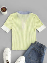 Buttoned Front Colorblock Knitted Tee - INS | Online Fashion Free Shipping Clothing, Dresses, Tops, Shoes