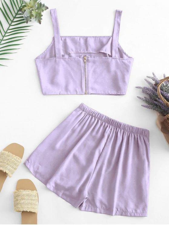 Buttons Crop Top and Overlap Shorts Set - INS | Online Fashion Free Shipping Clothing, Dresses, Tops, Shoes
