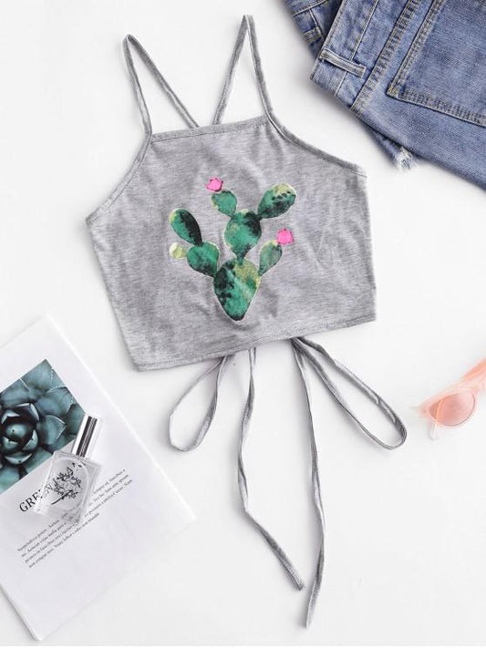 Cactus Print Criss Cross Crop Cami Top - INS | Online Fashion Free Shipping Clothing, Dresses, Tops, Shoes