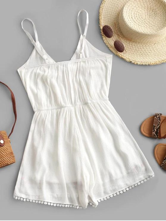 Cami Crochet Trim Embroidered Romper - INS | Online Fashion Free Shipping Clothing, Dresses, Tops, Shoes