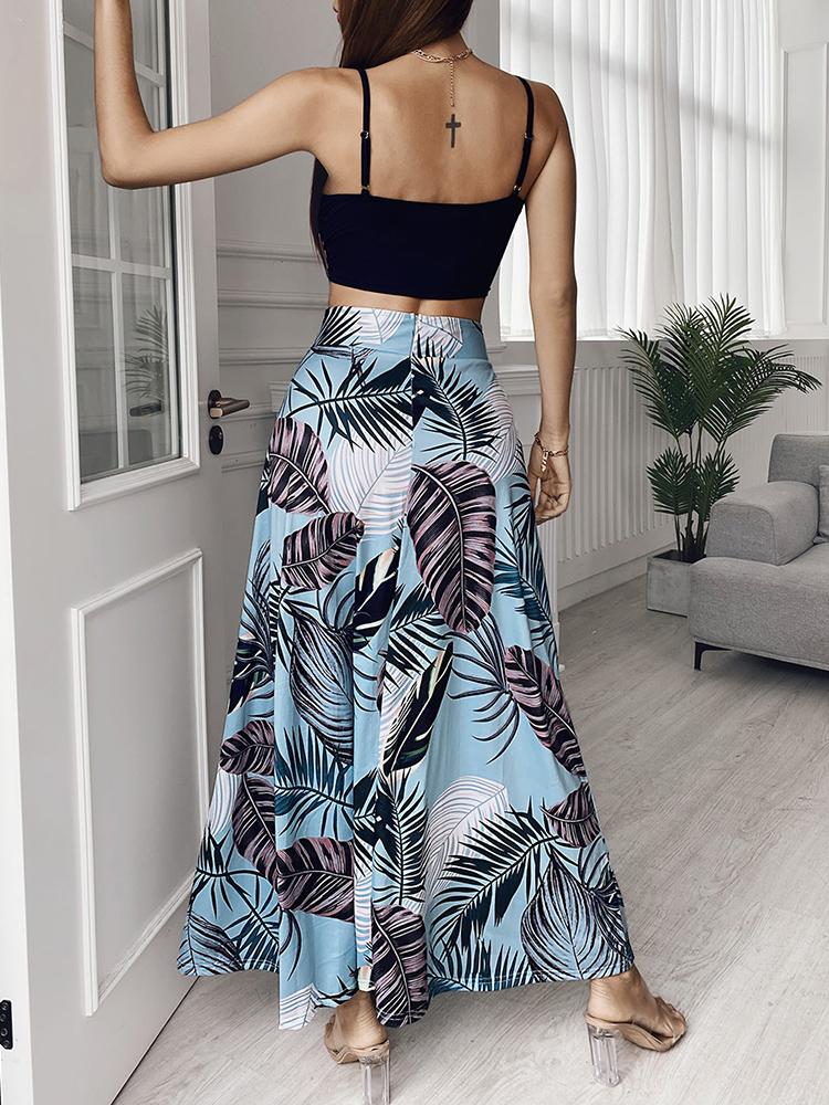 Cami Crop Top & Tropical Print Maxi Skirt Sets - Two-piece Outfits - INS | Online Fashion Free Shipping Clothing, Dresses, Tops, Shoes - 29/04/2021 - Color_ Purplish Blue - Season_Summer