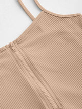Cami Half Zip Ribbed Unitard Romper - INS | Online Fashion Free Shipping Clothing, Dresses, Tops, Shoes