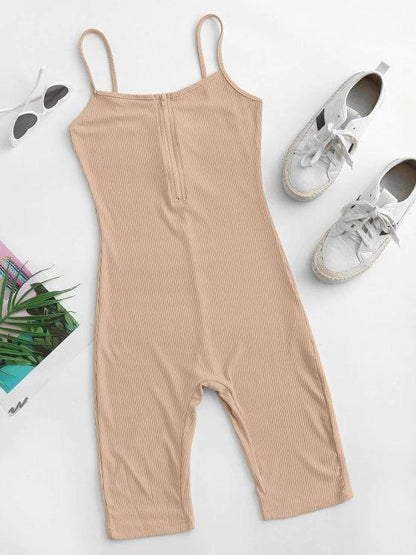 Cami Half Zip Ribbed Unitard Romper - INS | Online Fashion Free Shipping Clothing, Dresses, Tops, Shoes