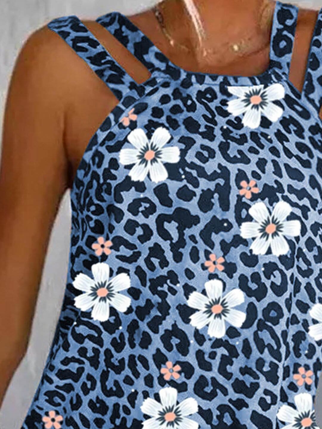 Cami Leopard Floral Print Tank Top - Tank Tops - INS | Online Fashion Free Shipping Clothing, Dresses, Tops, Shoes - 05/06/2021 - Color_Blue - LXQ