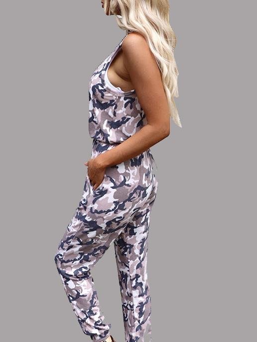 Camouflage Print Round Neck Sleeveless Jumpsuit - Jumpsuits - INS | Online Fashion Free Shipping Clothing, Dresses, Tops, Shoes - 10/06/2021 - Bottoms - Color_Blue