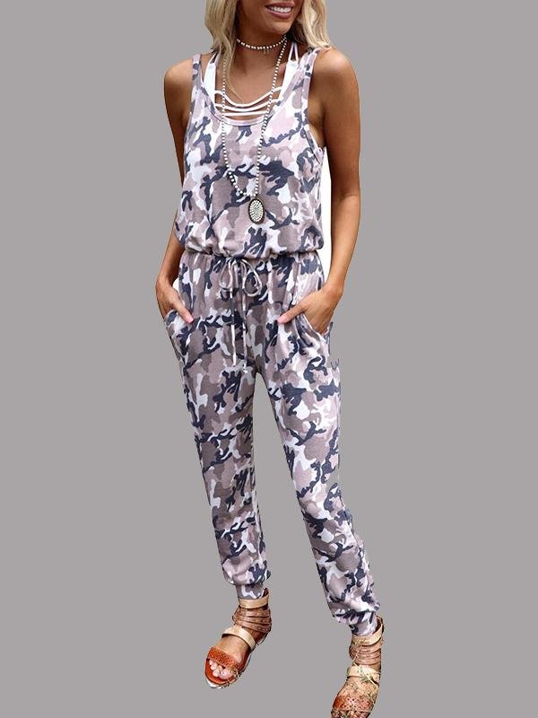 Camouflage Print Round Neck Sleeveless Jumpsuit - Jumpsuits - INS | Online Fashion Free Shipping Clothing, Dresses, Tops, Shoes - 10/06/2021 - Bottoms - Color_Blue