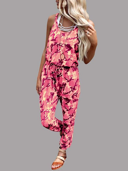 Camouflage Print Round Neck Sleeveless Jumpsuit - Jumpsuits - INS | Online Fashion Free Shipping Clothing, Dresses, Tops, Shoes - 10/06/2021 - Bottoms - Color_Blue