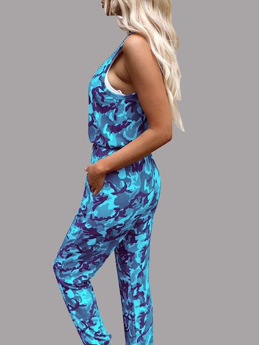 Camouflage Print Round Neck Sleeveless Jumpsuit - Jumpsuits - INS | Online Fashion Free Shipping Clothing, Dresses, Tops, Shoes - 10/06/2021 - Bottoms - Color_Blue