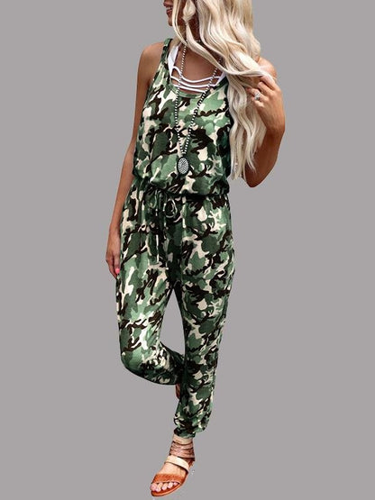 Camouflage Print Round Neck Sleeveless Jumpsuit - Jumpsuits - INS | Online Fashion Free Shipping Clothing, Dresses, Tops, Shoes - 10/06/2021 - Bottoms - Color_Blue