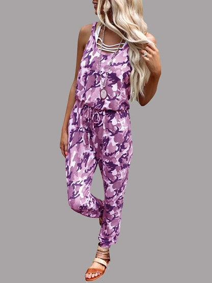 Camouflage Print Round Neck Sleeveless Jumpsuit - Jumpsuits - INS | Online Fashion Free Shipping Clothing, Dresses, Tops, Shoes - 10/06/2021 - Bottoms - Color_Blue