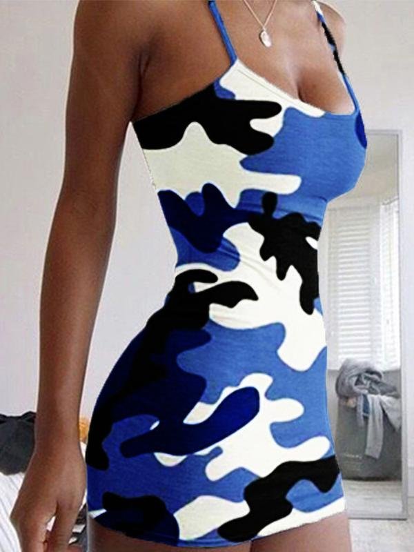 Camouflage Print Sleeveless Suspender Dress - Mini Dresses - INS | Online Fashion Free Shipping Clothing, Dresses, Tops, Shoes - 10-20 - 24/06/2021 - color-blue