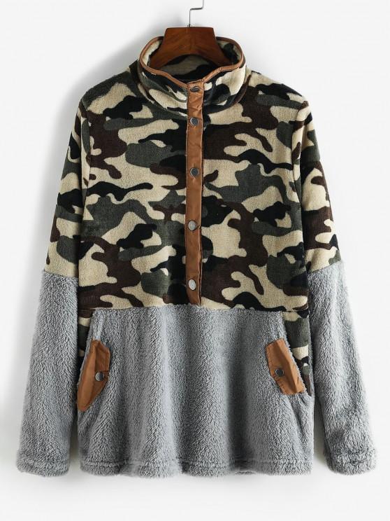 Camouflage Snap Button Pockets Fluffy Sweatshirt - INS | Online Fashion Free Shipping Clothing, Dresses, Tops, Shoes