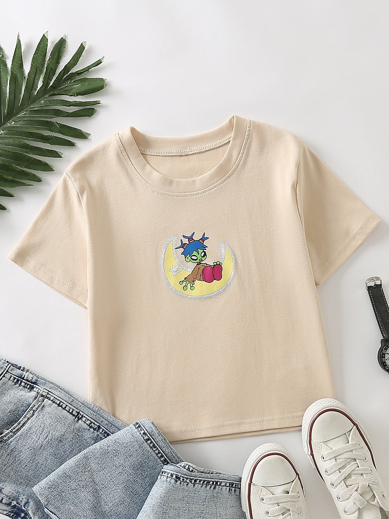 Cartoon Graphic Round Neck T-Shirt - INS | Online Fashion Free Shipping Clothing, Dresses, Tops, Shoes