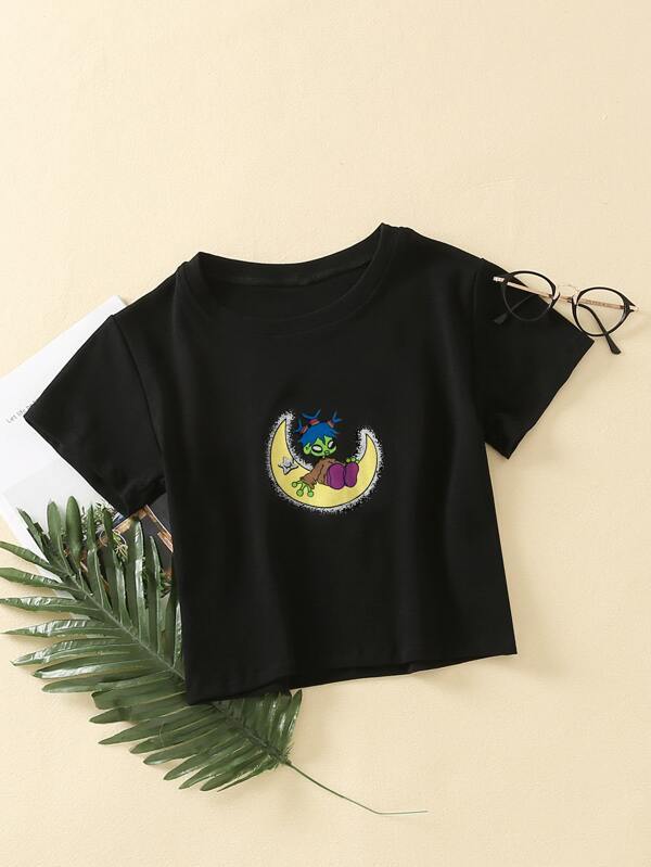 Cartoon Graphic Round Neck T-Shirt - INS | Online Fashion Free Shipping Clothing, Dresses, Tops, Shoes