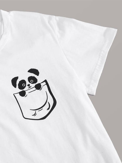 Cartoon Panda & Pocket Print Tee - INS | Online Fashion Free Shipping Clothing, Dresses, Tops, Shoes