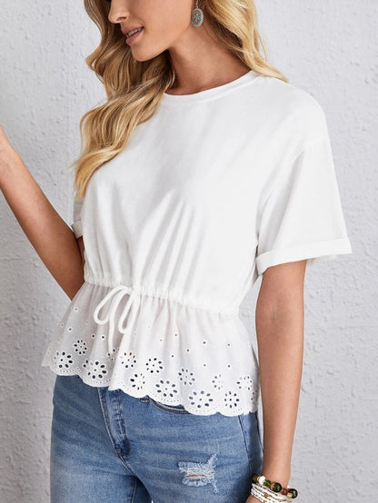 Casual All-match Lace Drawstring Hem Blouse - Blouses - INS | Online Fashion Free Shipping Clothing, Dresses, Tops, Shoes - 03/07/2021 - 20-30 - BLO2107031153