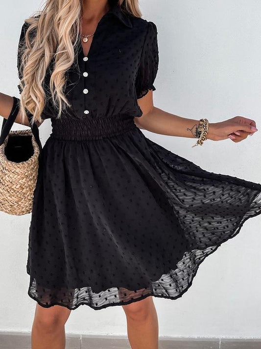 Casual Black Button Embellished Mesh Dress - Mini Dresses - INS | Online Fashion Free Shipping Clothing, Dresses, Tops, Shoes - 20/07/2021 - 30-40 - color-black