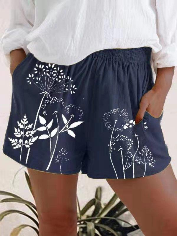 Casual Dandelion Print Elasticated High-waist Shorts - Shorts - INS | Online Fashion Free Shipping Clothing, Dresses, Tops, Shoes - 10-20 - 25/06/2021 - Bottoms
