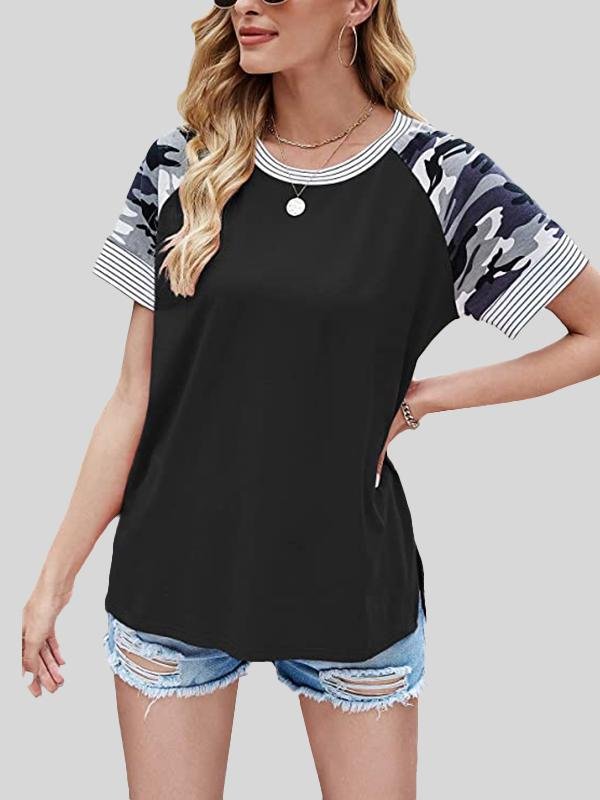 Casual Fashion Print Stitching Short-sleeved T-shirt - T-shirts - INS | Online Fashion Free Shipping Clothing, Dresses, Tops, Shoes - 20-30 - 23/06/2021 - color-black