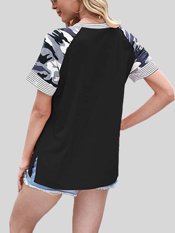 Casual Fashion Print Stitching Short-sleeved T-shirt - T-shirts - INS | Online Fashion Free Shipping Clothing, Dresses, Tops, Shoes - 20-30 - 23/06/2021 - color-black