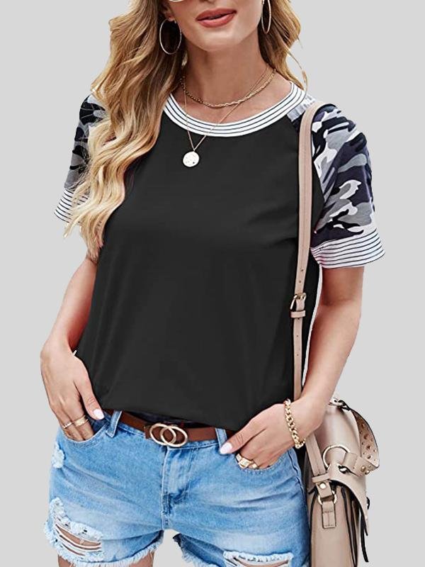 Casual Fashion Print Stitching Short-sleeved T-shirt - T-shirts - INS | Online Fashion Free Shipping Clothing, Dresses, Tops, Shoes - 20-30 - 23/06/2021 - color-black