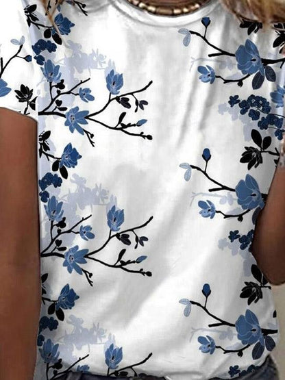 Casual Floral Print Round Neck Short Sleeve T-Shirt - T-Shirts - INS | Online Fashion Free Shipping Clothing, Dresses, Tops, Shoes - 10-20 - 27/07/2021 - Category_T-Shirts