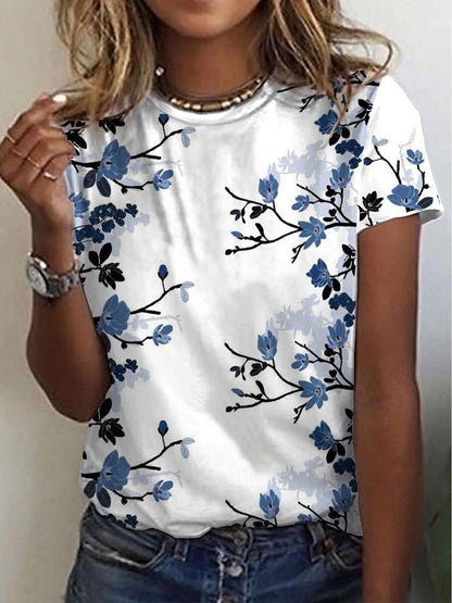 Casual Floral Print Round Neck Short Sleeve T-Shirt - T-Shirts - INS | Online Fashion Free Shipping Clothing, Dresses, Tops, Shoes - 10-20 - 27/07/2021 - Category_T-Shirts