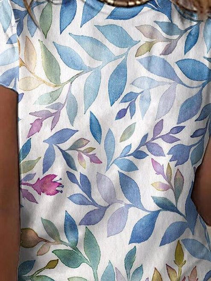 Casual Floral Print Round Neck Short Sleeve T-Shirt - T-Shirts - INS | Online Fashion Free Shipping Clothing, Dresses, Tops, Shoes - 10-20 - 27/07/2021 - Category_T-Shirts