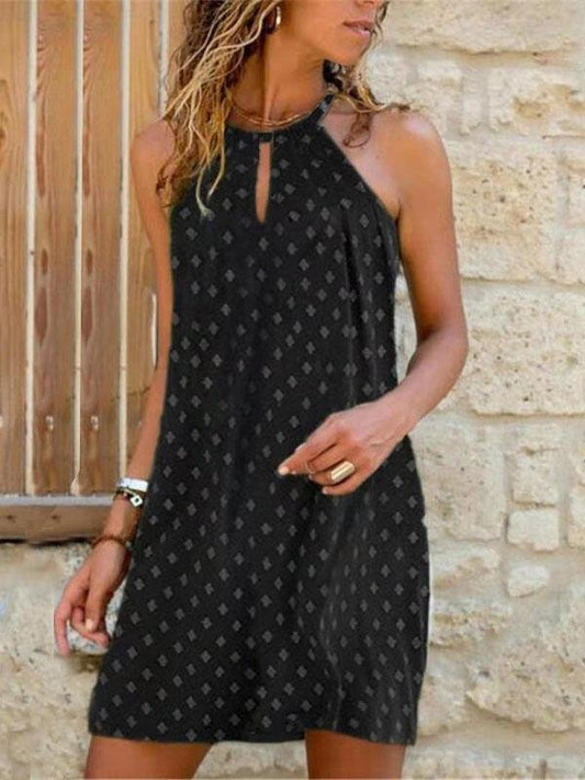 Casual Hanging Neck Print Dress - Mini Dresses - INS | Online Fashion Free Shipping Clothing, Dresses, Tops, Shoes - 10-20 - 24/06/2021 - color-black