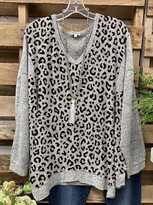 Casual Long Sleeve Color-Block Leopard Shirts & Tops - INS | Online Fashion Free Shipping Clothing, Dresses, Tops, Shoes