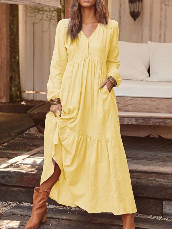 Casual Long-sleeved Dress With Big Swing - Maxi Dresses - INS | Online Fashion Free Shipping Clothing, Dresses, Tops, Shoes - 17/07/2021 - 30-40 - color-blue