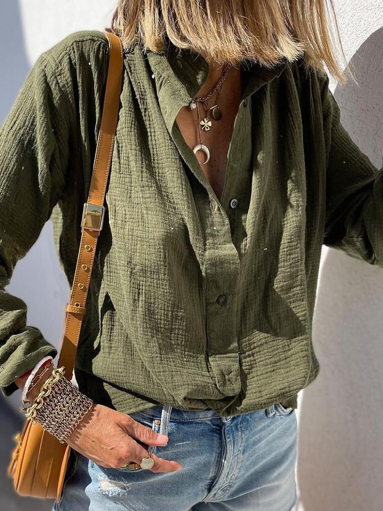 Casual Loose Button Long Sleeve Blouses - Blouses - INS | Online Fashion Free Shipping Clothing, Dresses, Tops, Shoes - 20-30 - 22/06/2021 - BLO2106221113