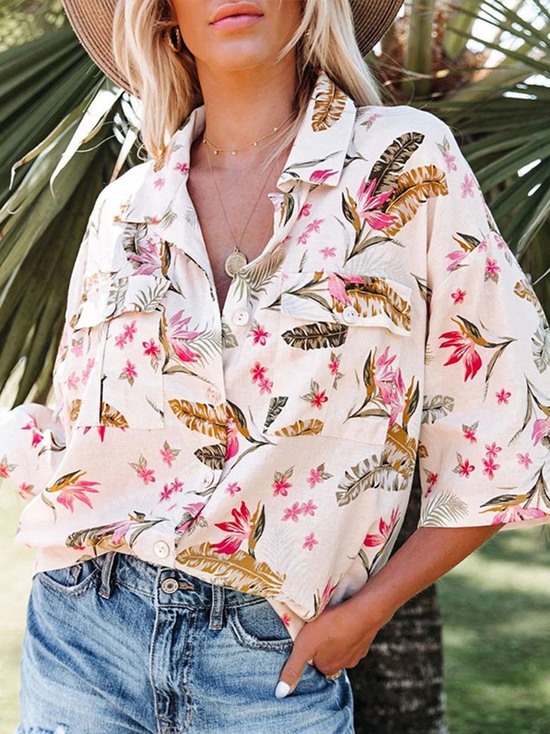 Casual Loose Printed Pockets Blouses - Blouses - INS | Online Fashion Free Shipping Clothing, Dresses, Tops, Shoes - 18/06/2021 - 30-40 - BLO2106180115