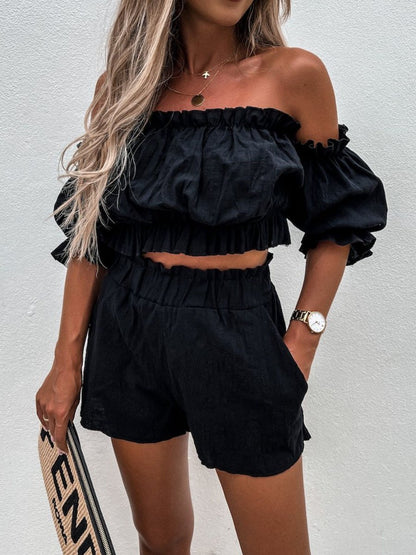 Casual One-shoulder Short-sleeved Two-piece Suit - Sets - INS | Online Fashion Free Shipping Clothing, Dresses, Tops, Shoes - 20-30 - 28/06/2021 - Bottoms