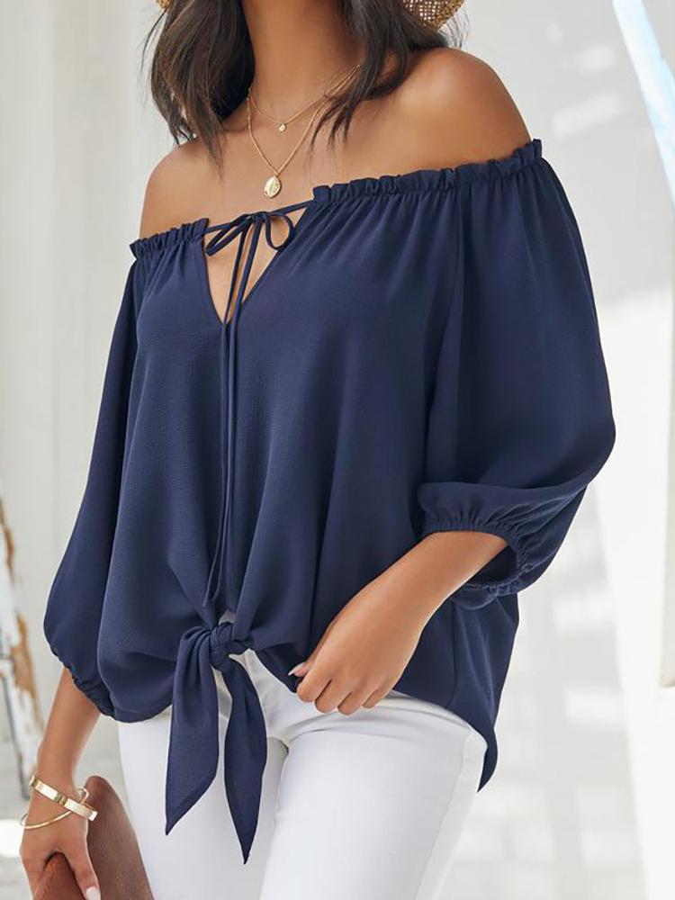 Casual One-word Shoulder Strap Blouse - Blouses - INS | Online Fashion Free Shipping Clothing, Dresses, Tops, Shoes - 20-30 - 30/06/2021 - BLO2106301134