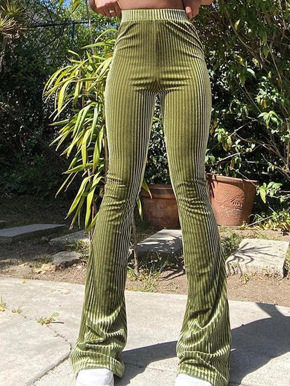 Casual Pants Velvet Pit Striped Bell Bottom Elastic Trousers - Pants - INS | Online Fashion Free Shipping Clothing, Dresses, Tops, Shoes - 20-30 - 26/07/2021 - Bottoms