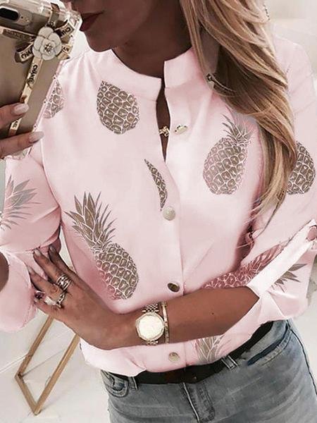 Casual Pineapple Print Long Sleeve Blouses - Blouses - INS | Online Fashion Free Shipping Clothing, Dresses, Tops, Shoes - 10-20 - 28/06/2021 - BLO2106281130