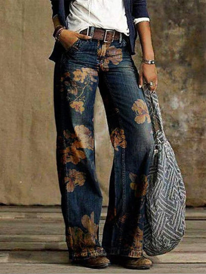 Casual Plus Size Printed Wide-leg Jeans - Jeans - INS | Online Fashion Free Shipping Clothing, Dresses, Tops, Shoes - 01/07/2021 - 20-30 - Bottoms