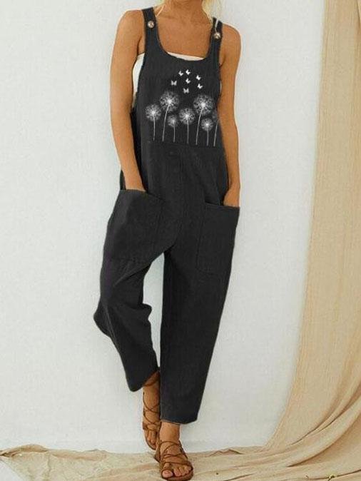 Casual Pocket Printed U-neck Jumpsuit - Jumpsuit & Rompers - INS | Online Fashion Free Shipping Clothing, Dresses, Tops, Shoes - 13/07/2021 - 20-30 - Bottoms