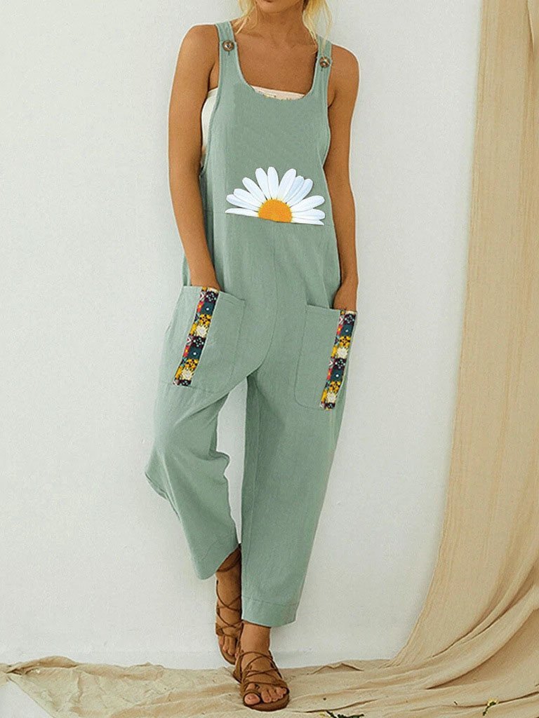 Casual Pocket Printed U-neck Jumpsuit - Jumpsuit & Rompers - INS | Online Fashion Free Shipping Clothing, Dresses, Tops, Shoes - 13/07/2021 - 20-30 - Bottoms