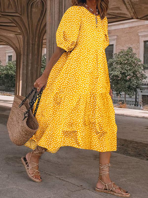 Casual Polka Dot Printed Puff Sleeve Dress - Midi Dresses - INS | Online Fashion Free Shipping Clothing, Dresses, Tops, Shoes - 20-30 - 26/07/2021 - Category_Midi Dresses